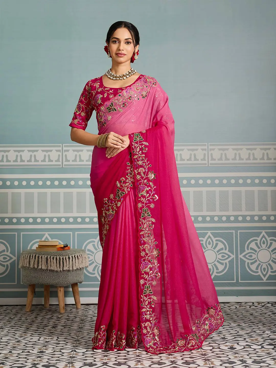 Roykals Designer Function Wear Saree - Elegant Pink Georgette - Image 4