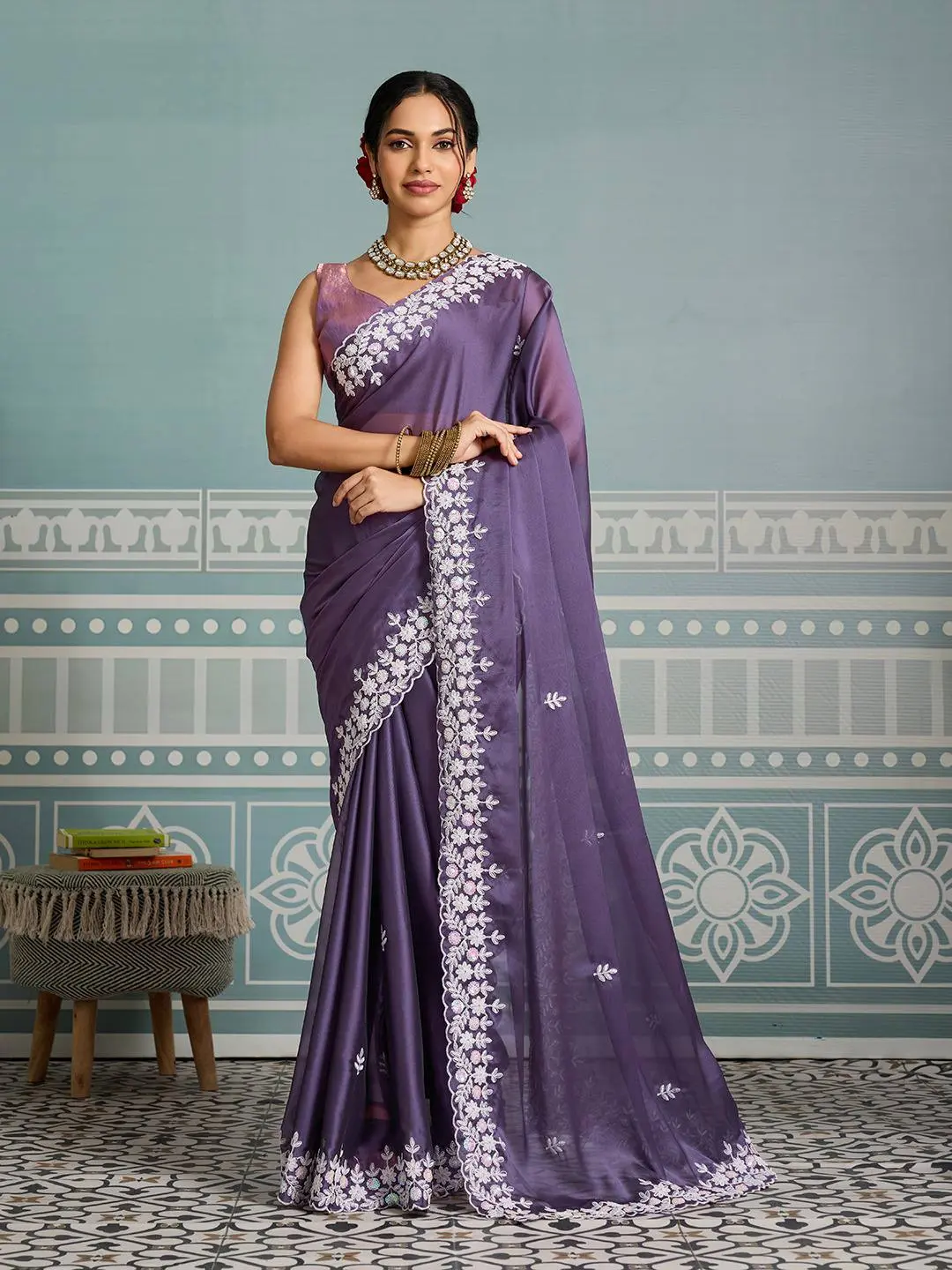 Roykals Designer Function Wear Saree - Royal Purple - Image 2
