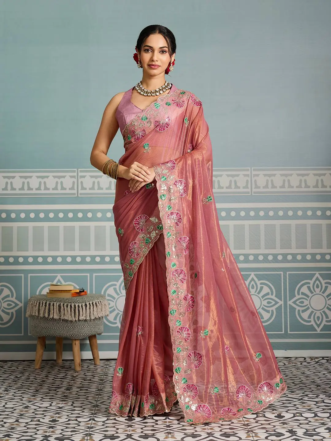 Roykals Designer Function Wear Saree - Soft Pink - Image 3
