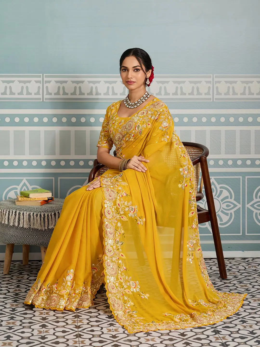 Roykals Designer Function Wear Saree - Sunshine Yellow Roykals Designer Function Wear Saree - Sunshine Yellow-Design No.-RT13467 - 212996