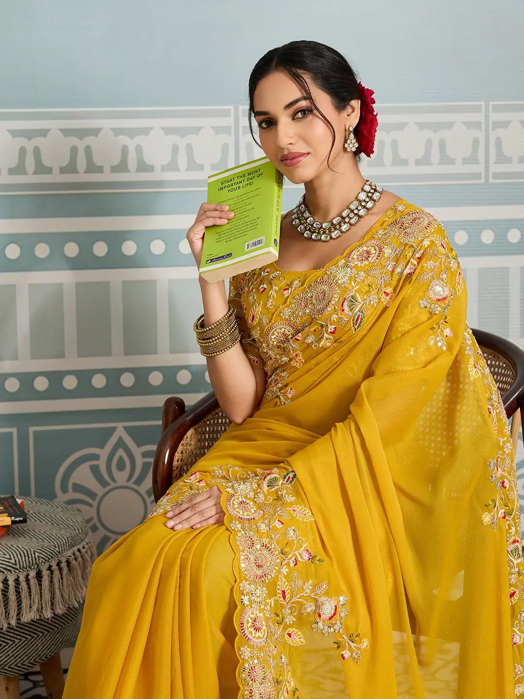 Roykals Designer Function Wear Saree - Sunshine Yellow - Image 2