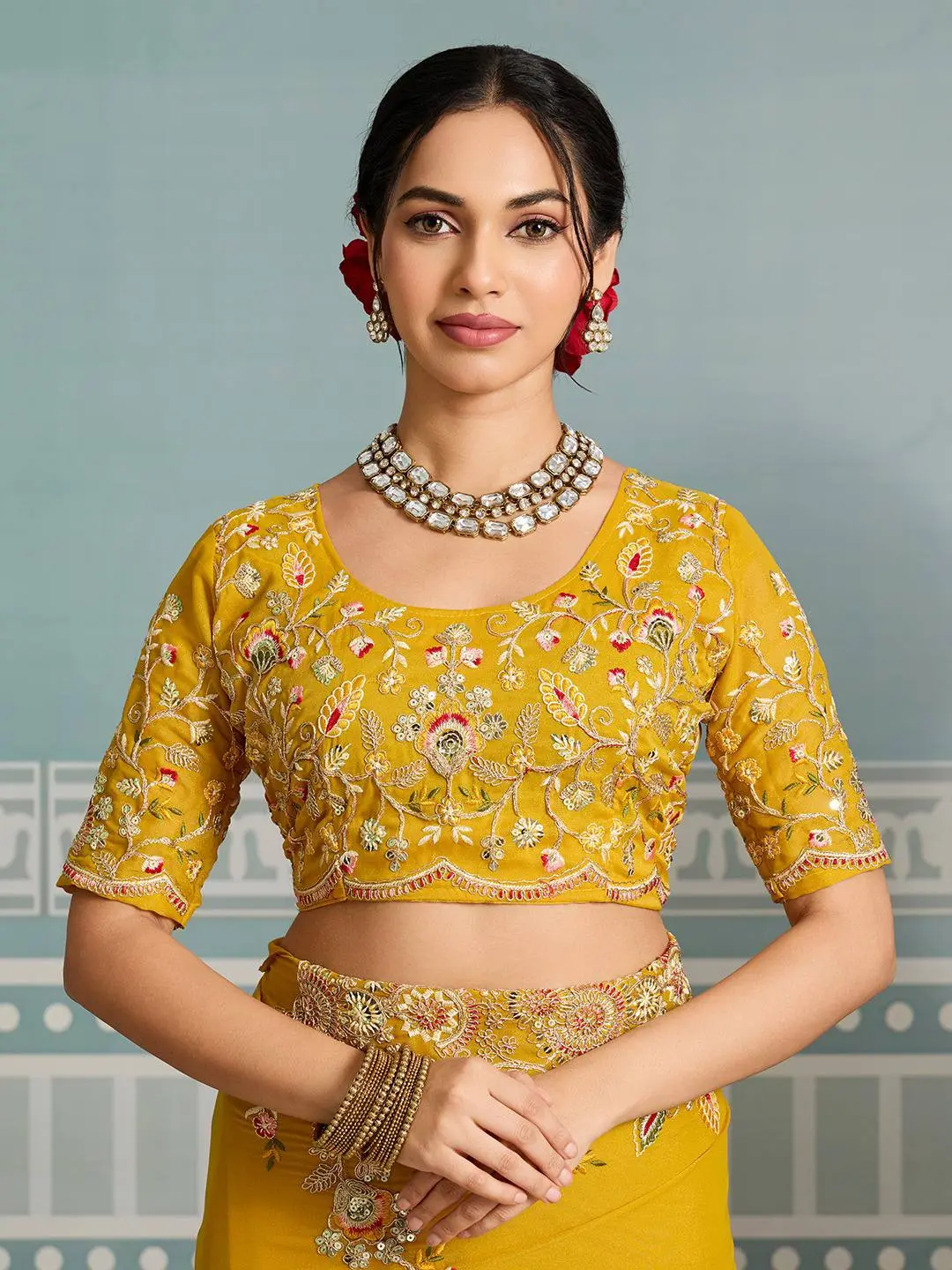 Roykals Designer Function Wear Saree - Sunshine Yellow - Image 3