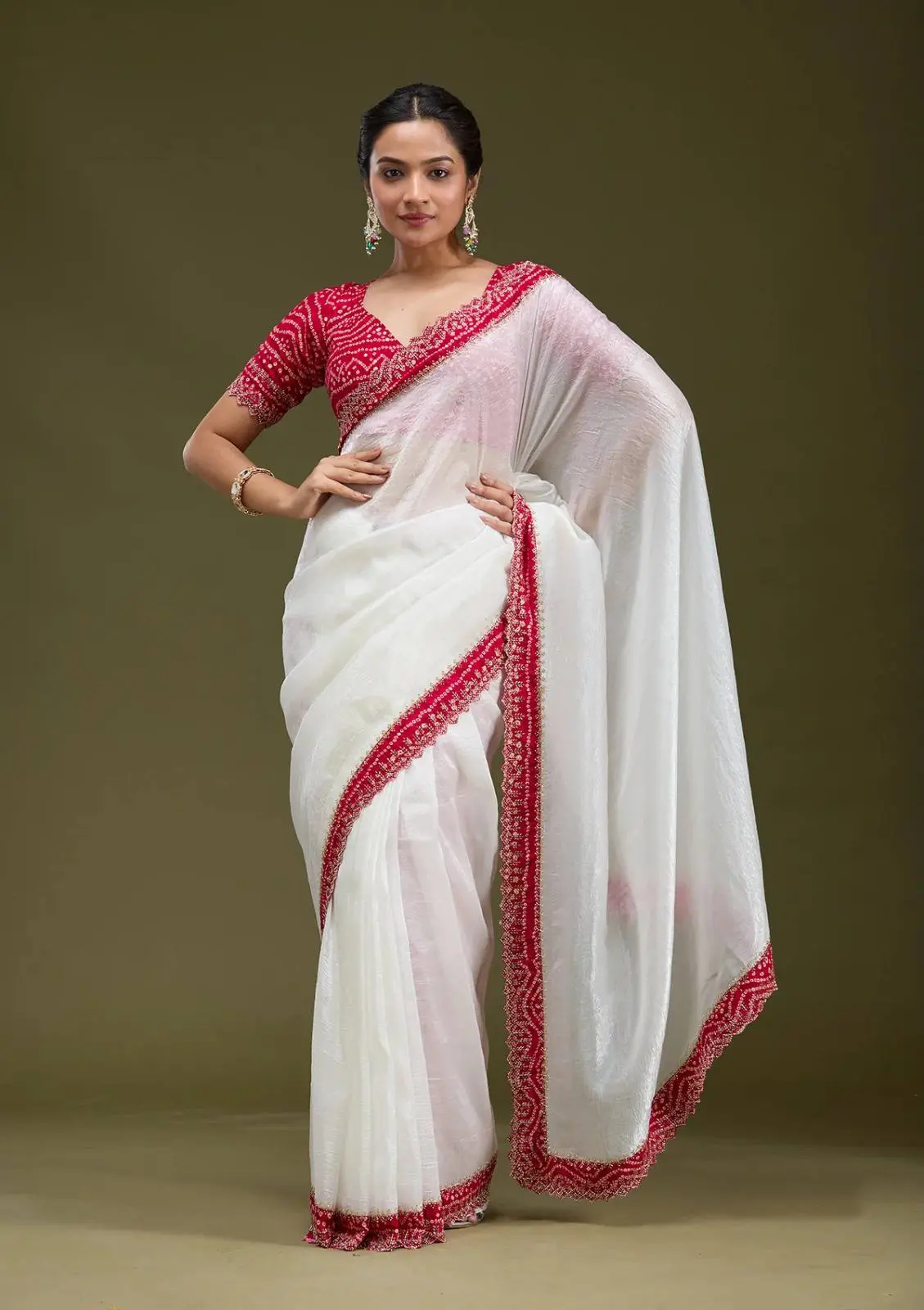 Roykals Designer Function Wear Saree - White & Red Tissue Silk Roykals Designer Function Wear Saree - White & Red Tissue Silk-Design No.-RT13468 - 213006