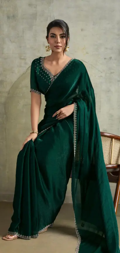Roykals Green Fendy Chiffon Blooming Designer Saree with Latkan Roykals Green Fendy Chiffon Blooming Designer Saree with Latkan-Design No.-RT13487 - 213083