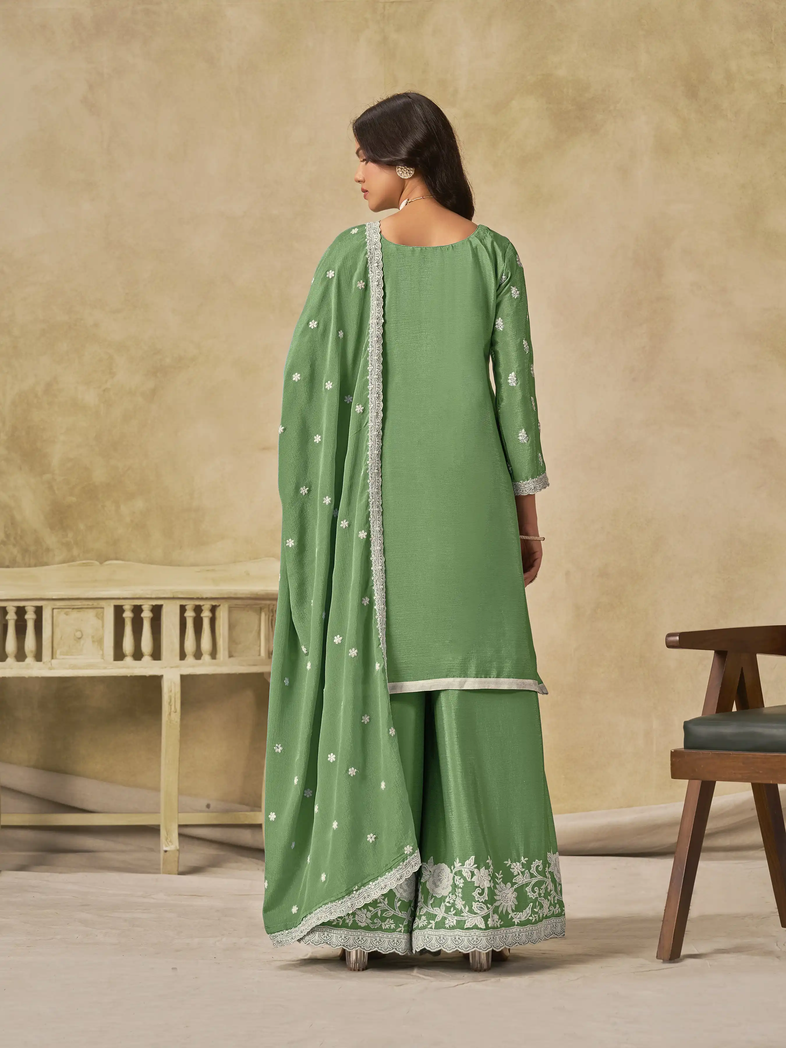 Roykals Green Heavy Chinon Salwar Suit with Embroidered Work - Image 2