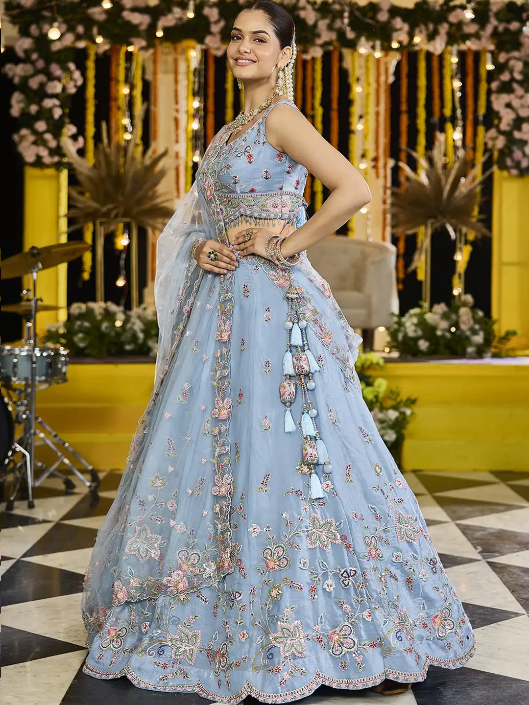 Roykals Heavy Sangeet Lehenga Choli - Sky Blue Grace - Image 2