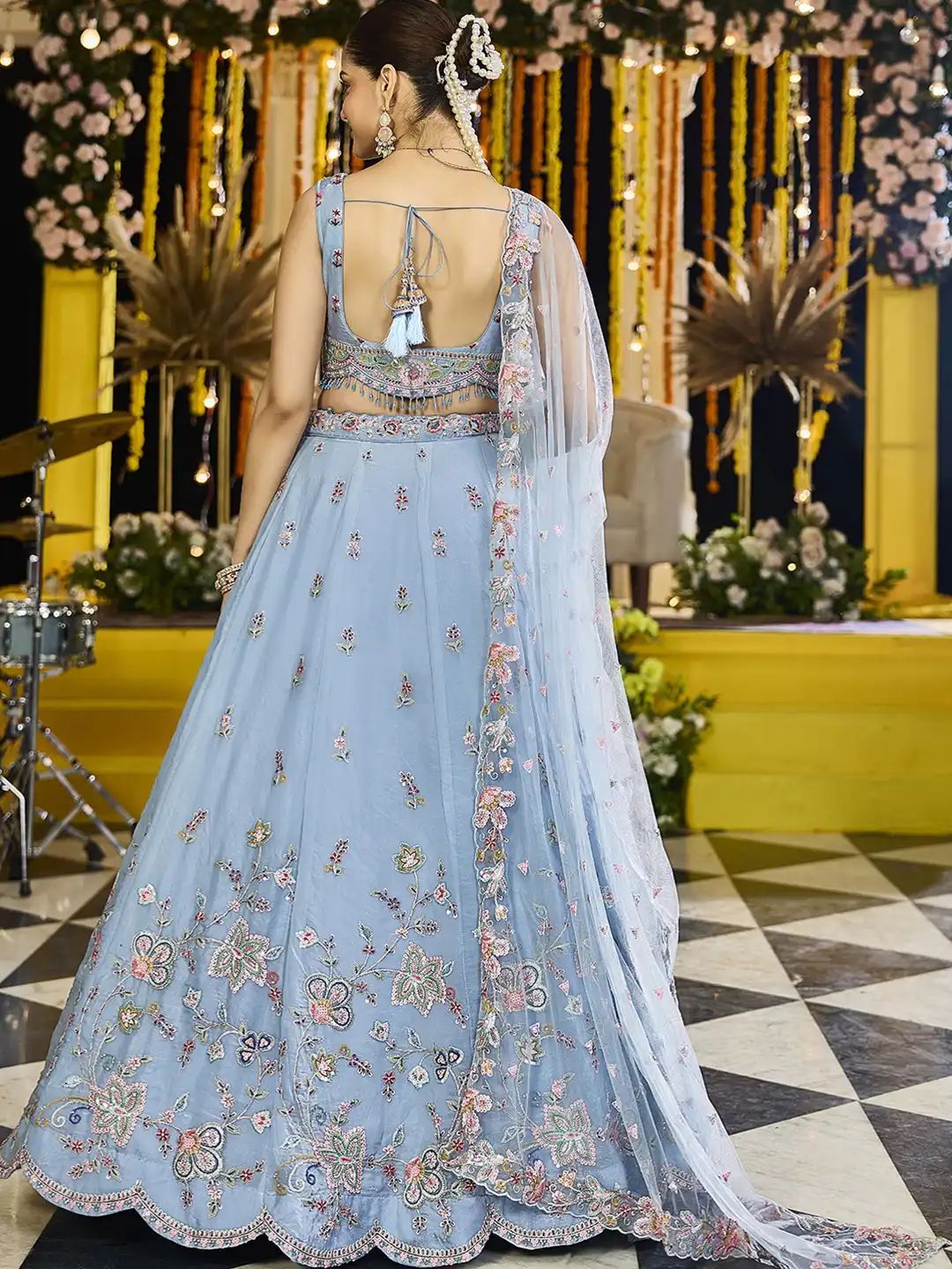 Roykals Heavy Sangeet Lehenga Choli - Sky Blue Grace - Image 3