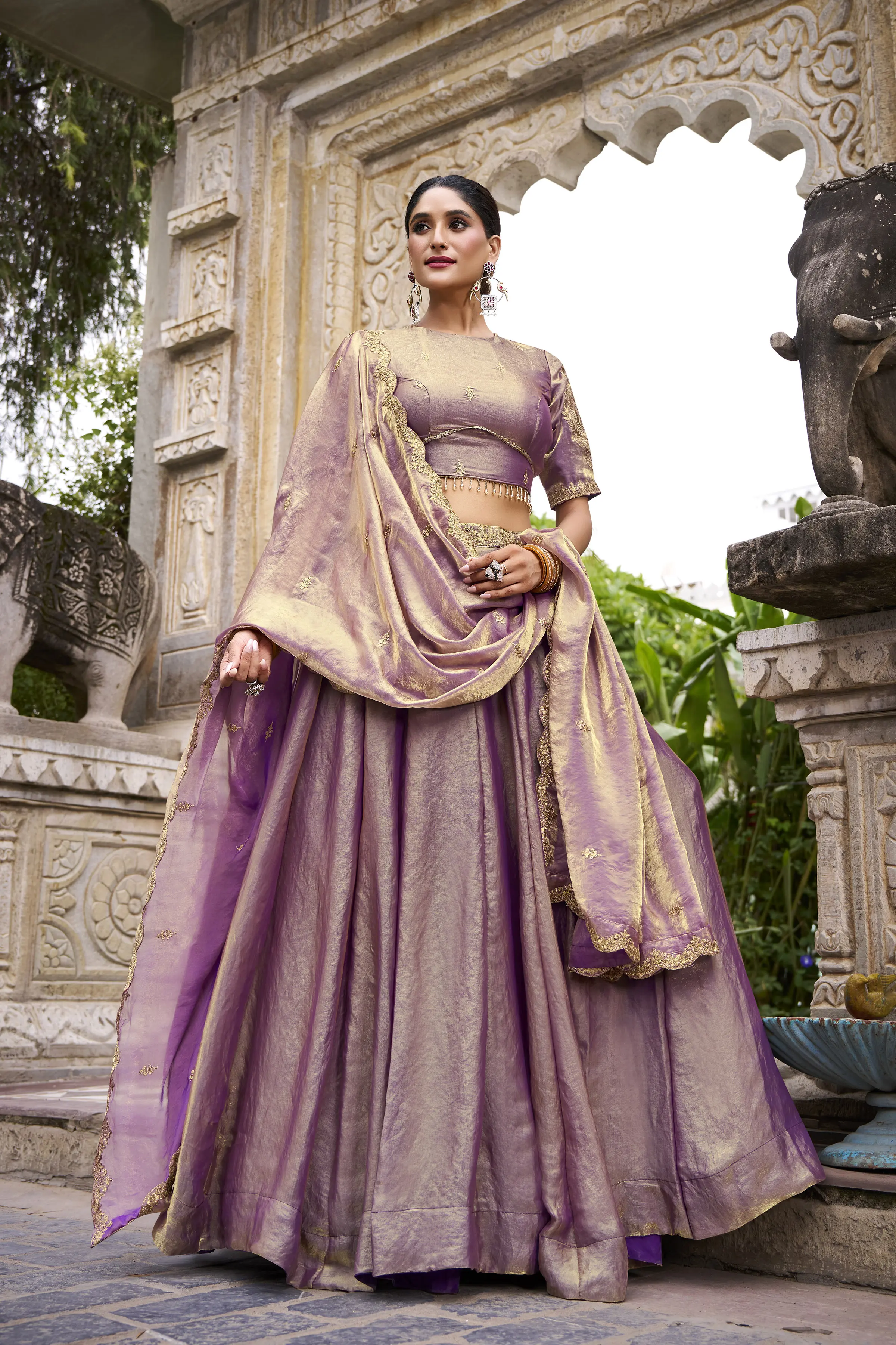 Roykals Lavender Fendi Silk Lehenga Choli with Sequence & Thread Embroidery Work - Image 5