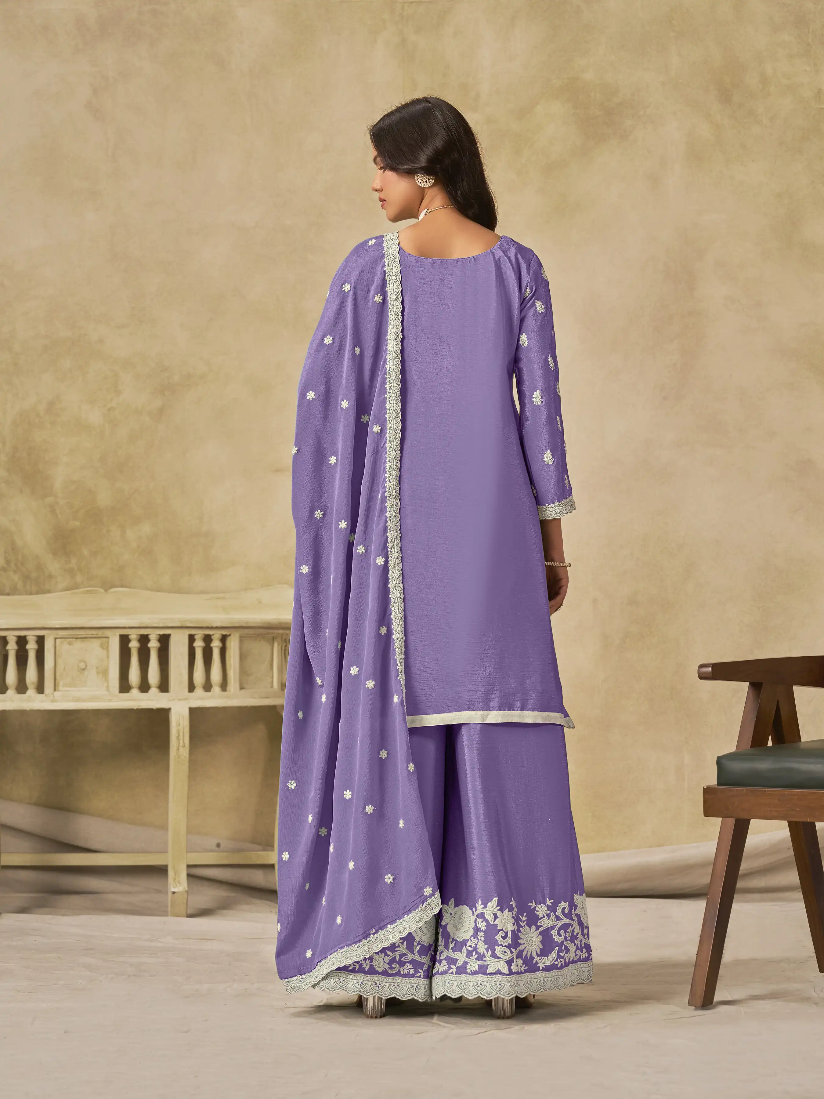 Roykals Lavender Heavy Chinon Salwar Suit with Embroidered Work - Image 2