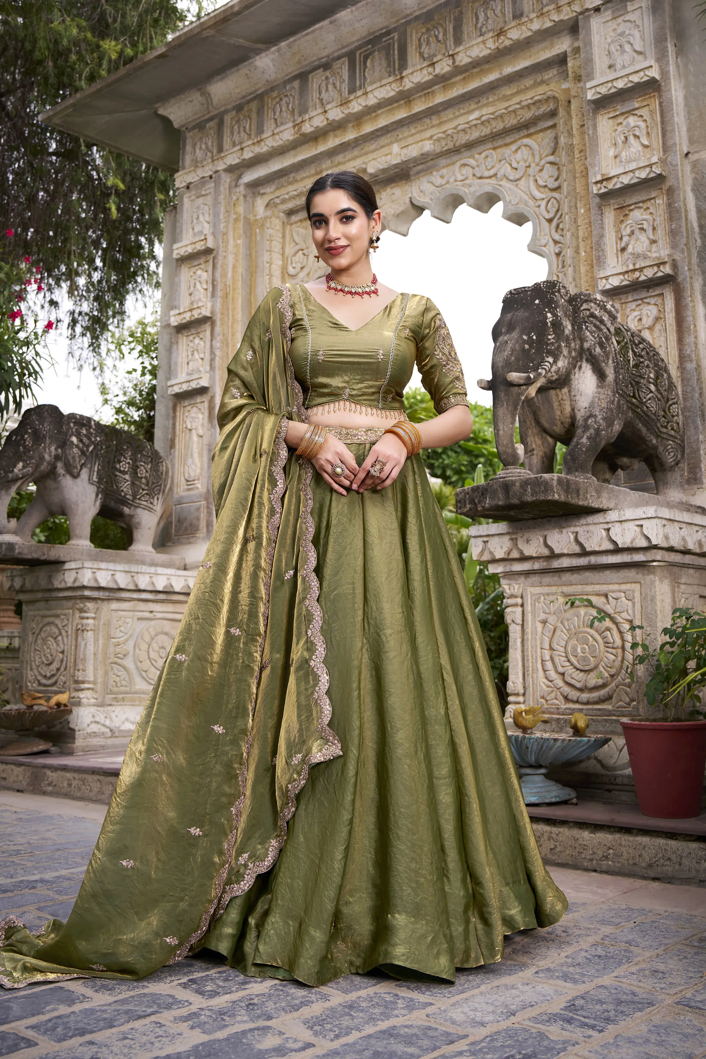 Roykals Mehendi Green Fendi Silk Lehenga Choli With Sequence & Thread Embroidery Work