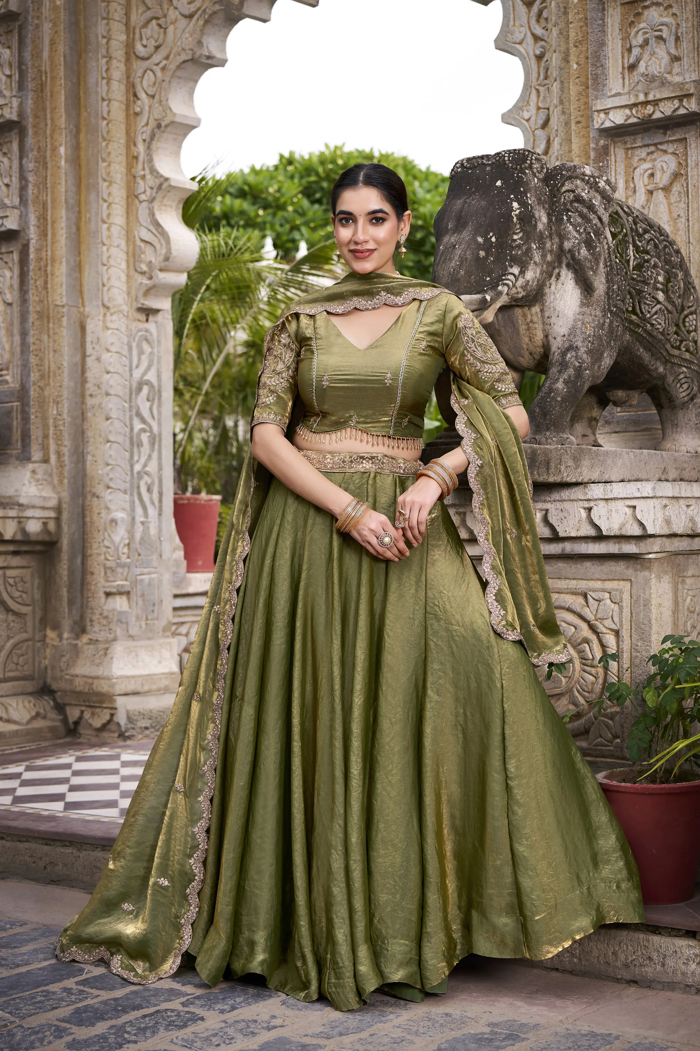Roykals Mehendi Green Fendi Silk Lehenga Choli with Sequence & Thread Embroidery Work - Image 2