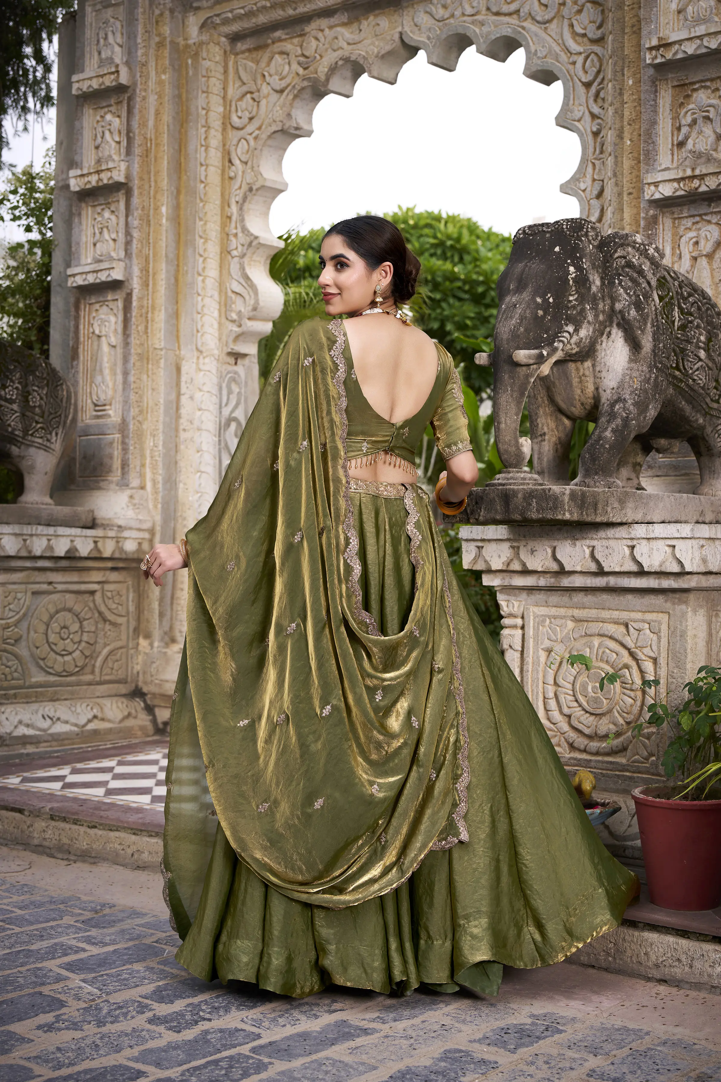 Roykals Mehendi Green Fendi Silk Lehenga Choli with Sequence & Thread Embroidery Work - Image 3