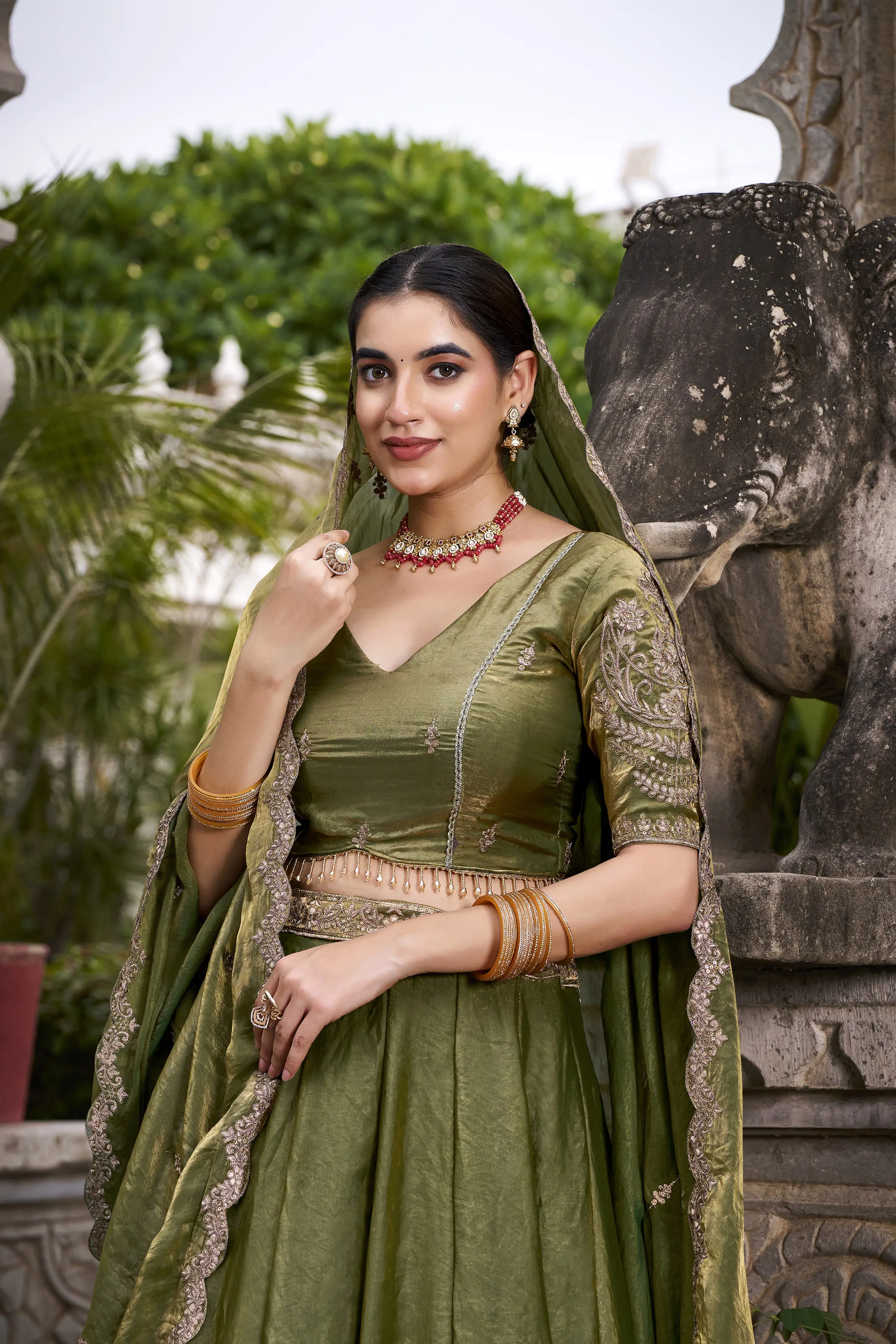 Roykals Mehendi Green Fendi Silk Lehenga Choli with Sequence & Thread Embroidery Work - Image 4