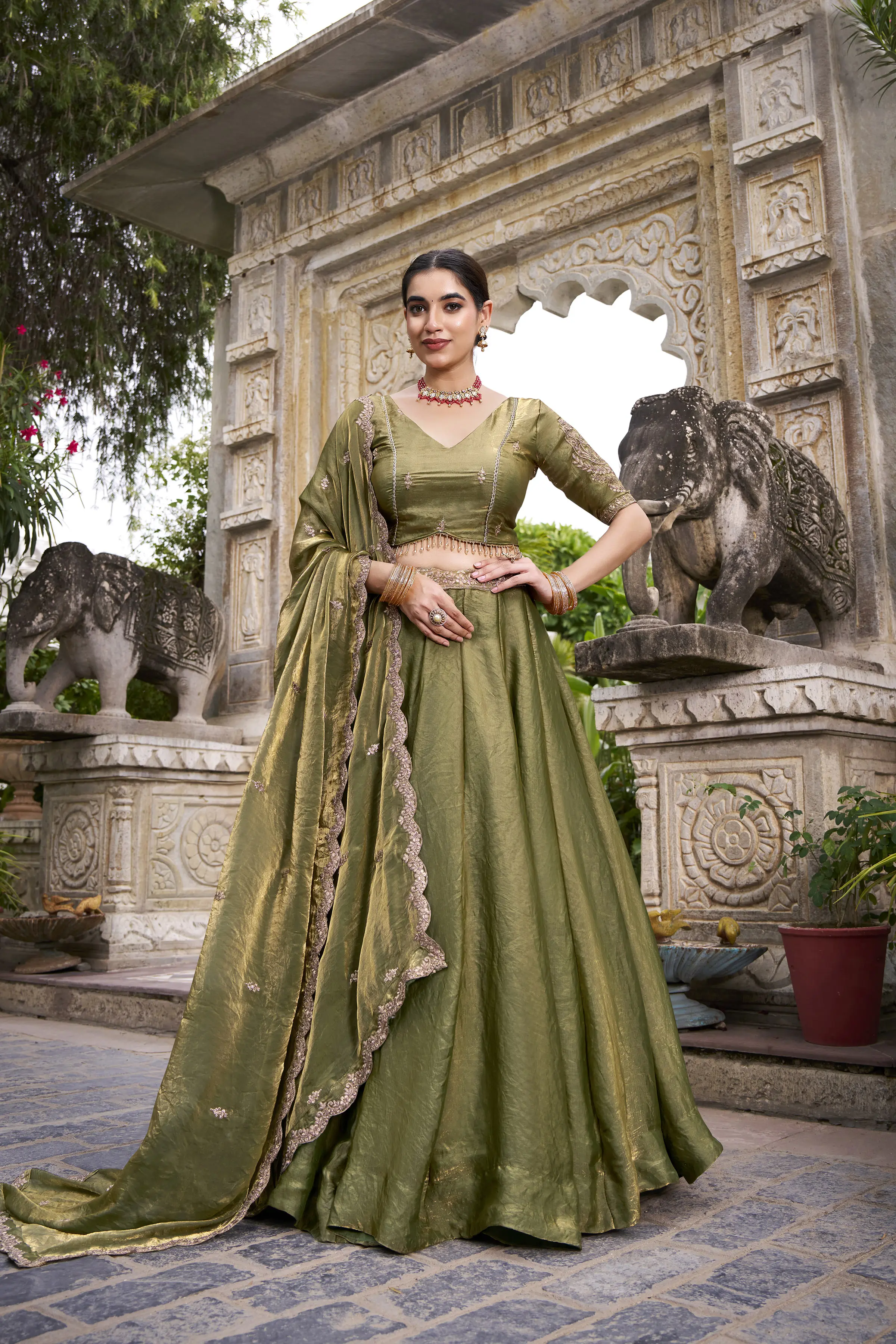Roykals Mehendi Green Fendi Silk Lehenga Choli with Sequence & Thread Embroidery Work - Image 5