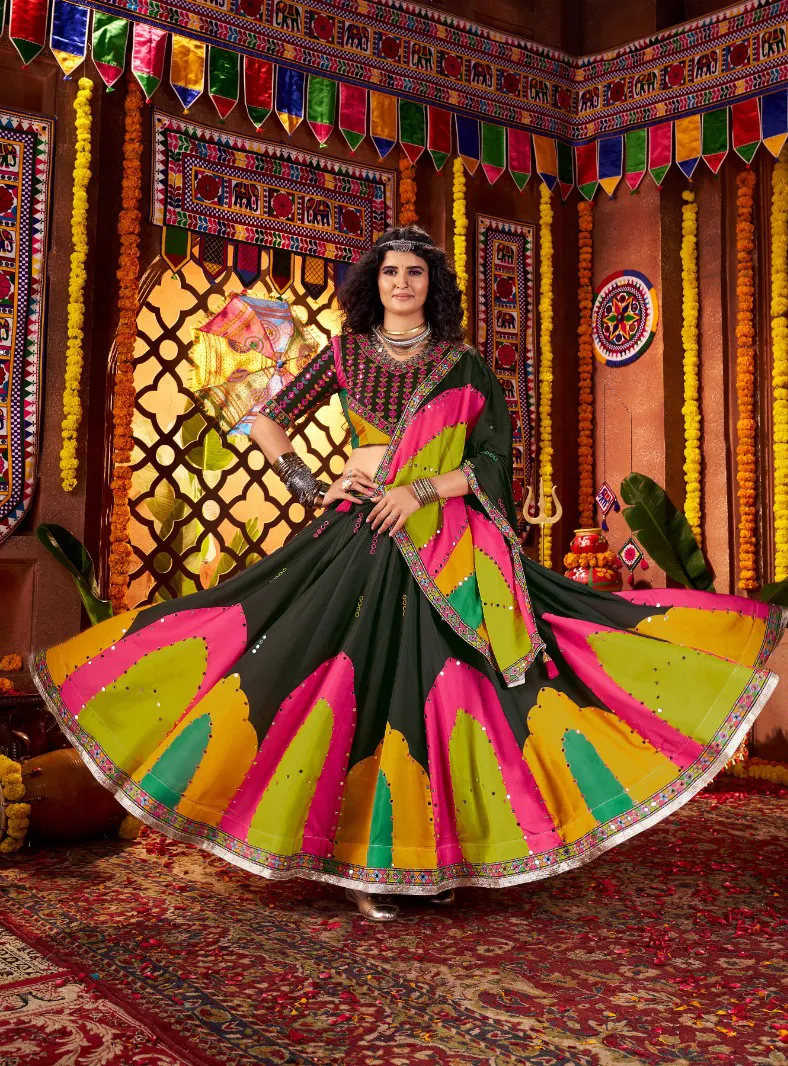 Roykals Multi Color Lehenga Choli - Gaji Silk Mirror Work Navratri Set - Image 2