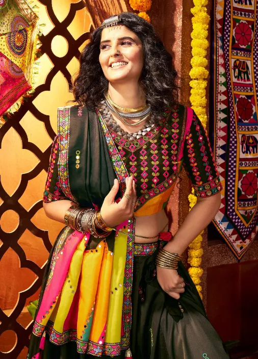 Roykals Multi Color Lehenga Choli - Gaji Silk Mirror Work Navratri Set - Image 4