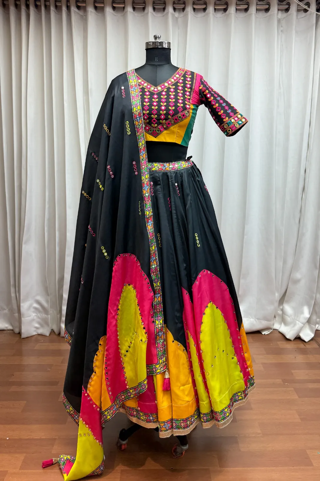 Roykals Multi Color Lehenga Choli - Gaji Silk Mirror Work Navratri Set - Image 5