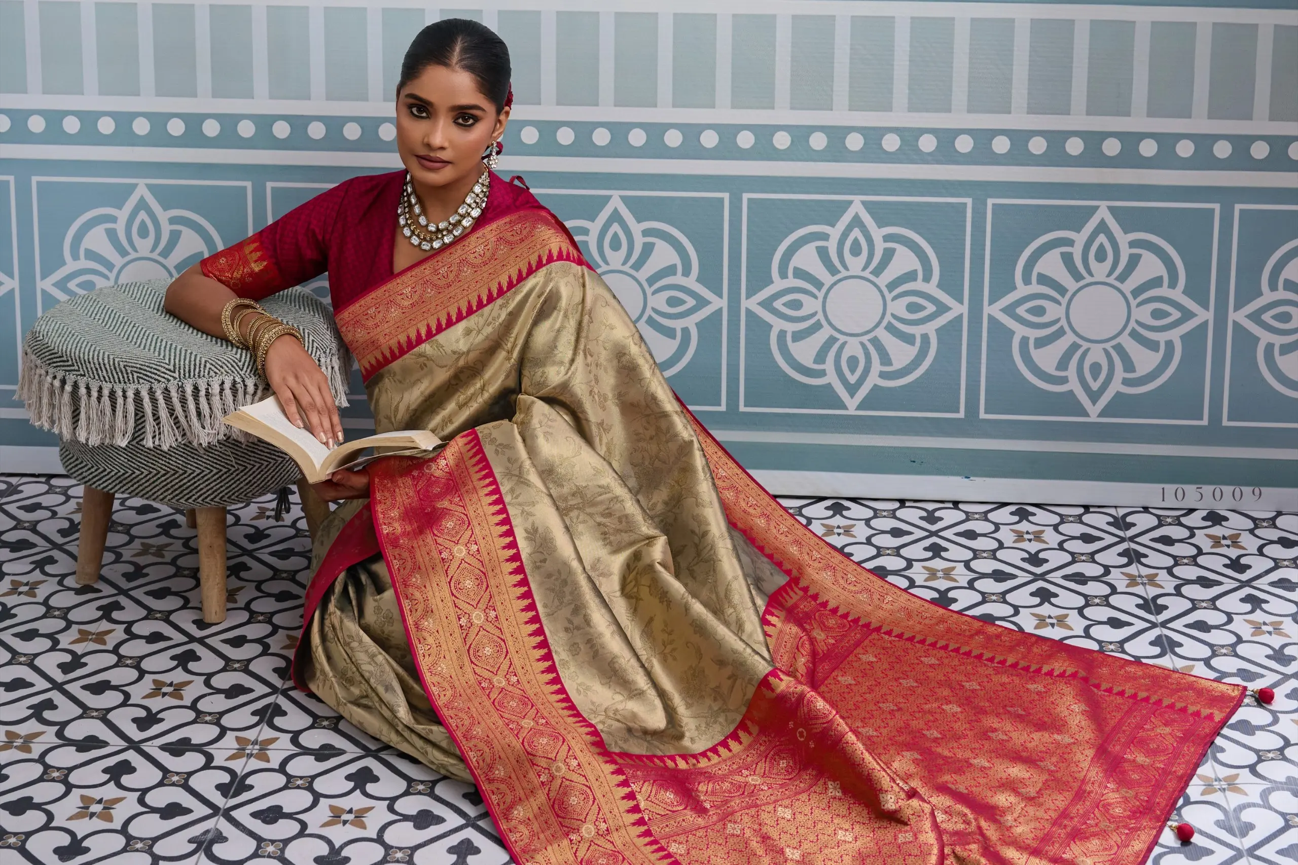 Roykals Multi-Colored Kanjivaram Soft Silk Saree with Maroon Blouse Roykals Multi-Colored Kanjivaram Soft Silk Saree with Maroon Blouse-Design No.-RT13521 - 213199