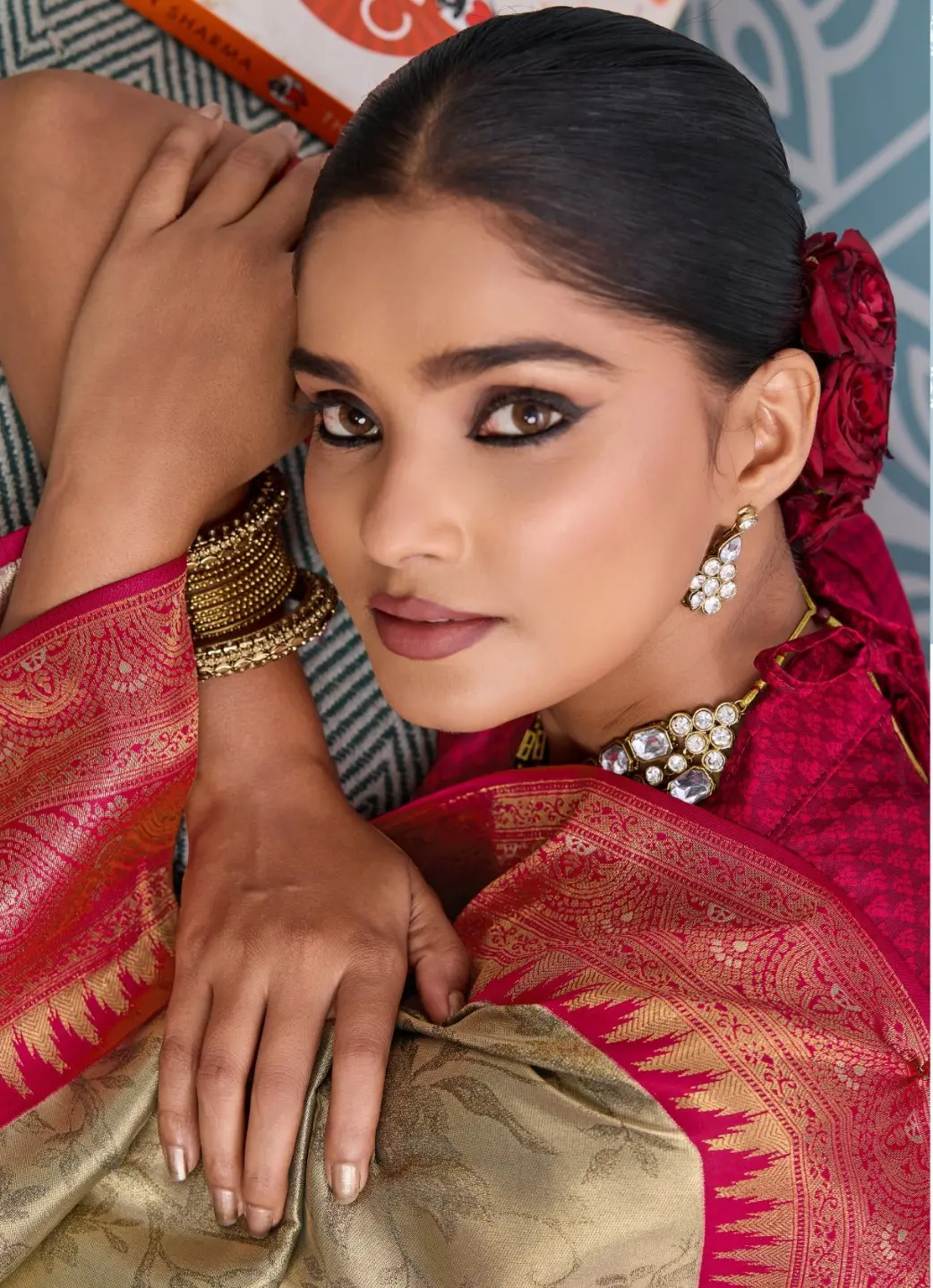 Roykals Multi-Colored Kanjivaram Soft Silk Saree with Maroon Blouse - Image 2