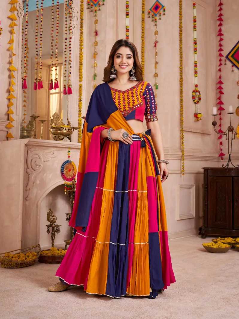 Roykals Multi Lehenga Choli Set Navratri Special Viscose Cotton Stitched