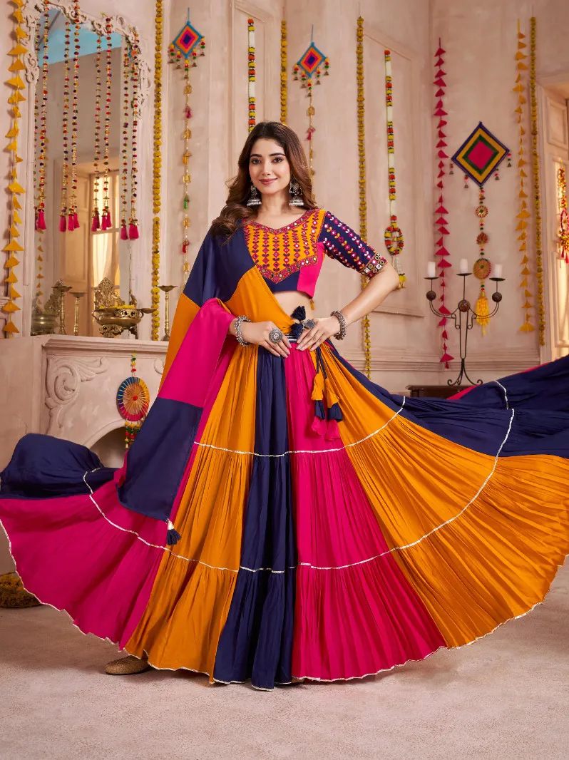 Roykals Multi Lehenga Choli Set - Navratri Special Viscose Cotton Stitched - Image 2