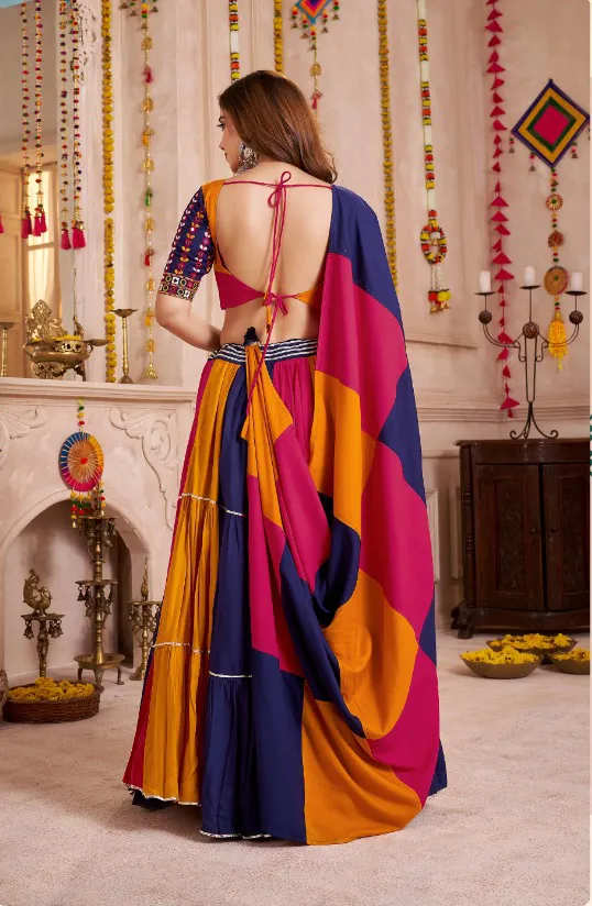 Roykals Multi Lehenga Choli Set - Navratri Special Viscose Cotton Stitched - Image 3