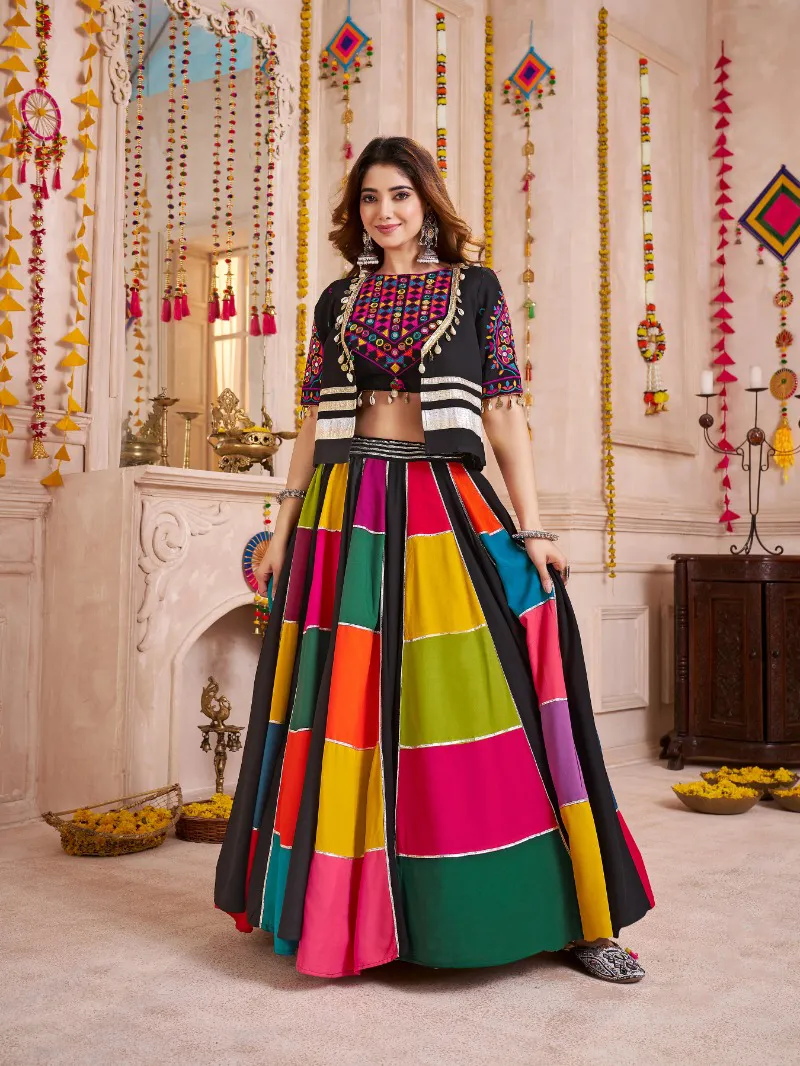 Roykals Multi Lehenga With Black Blouse & Jacket Navratri Designer Set