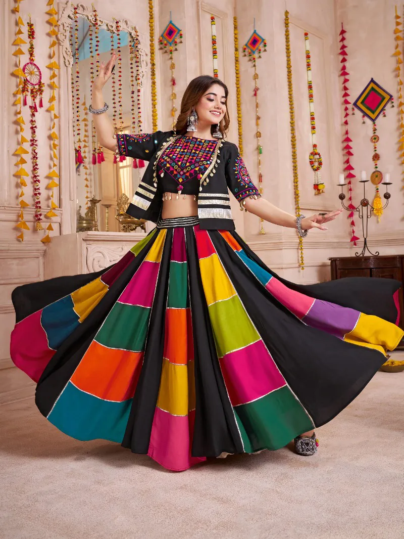 Roykals Multi Lehenga with Black Blouse & Jacket - Navratri Designer Set - Image 2