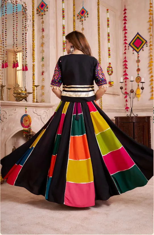 Roykals Multi Lehenga with Black Blouse & Jacket - Navratri Designer Set - Image 3