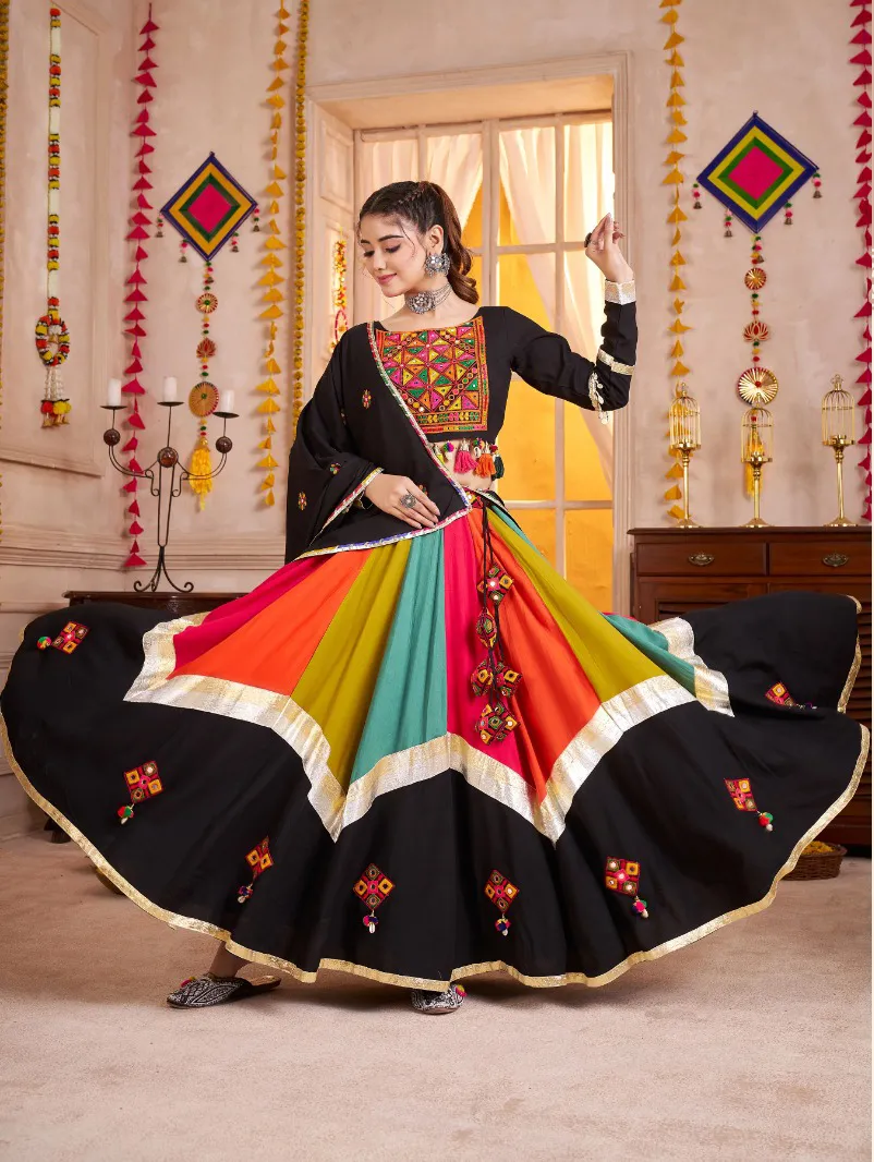 Roykals Multi Lehenga with Black Blouse - Mirror & Lampi Work Navratri Set - Image 2