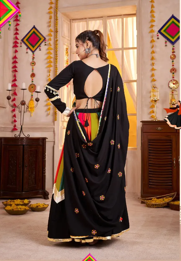 Roykals Multi Lehenga with Black Blouse - Mirror & Lampi Work Navratri Set - Image 4