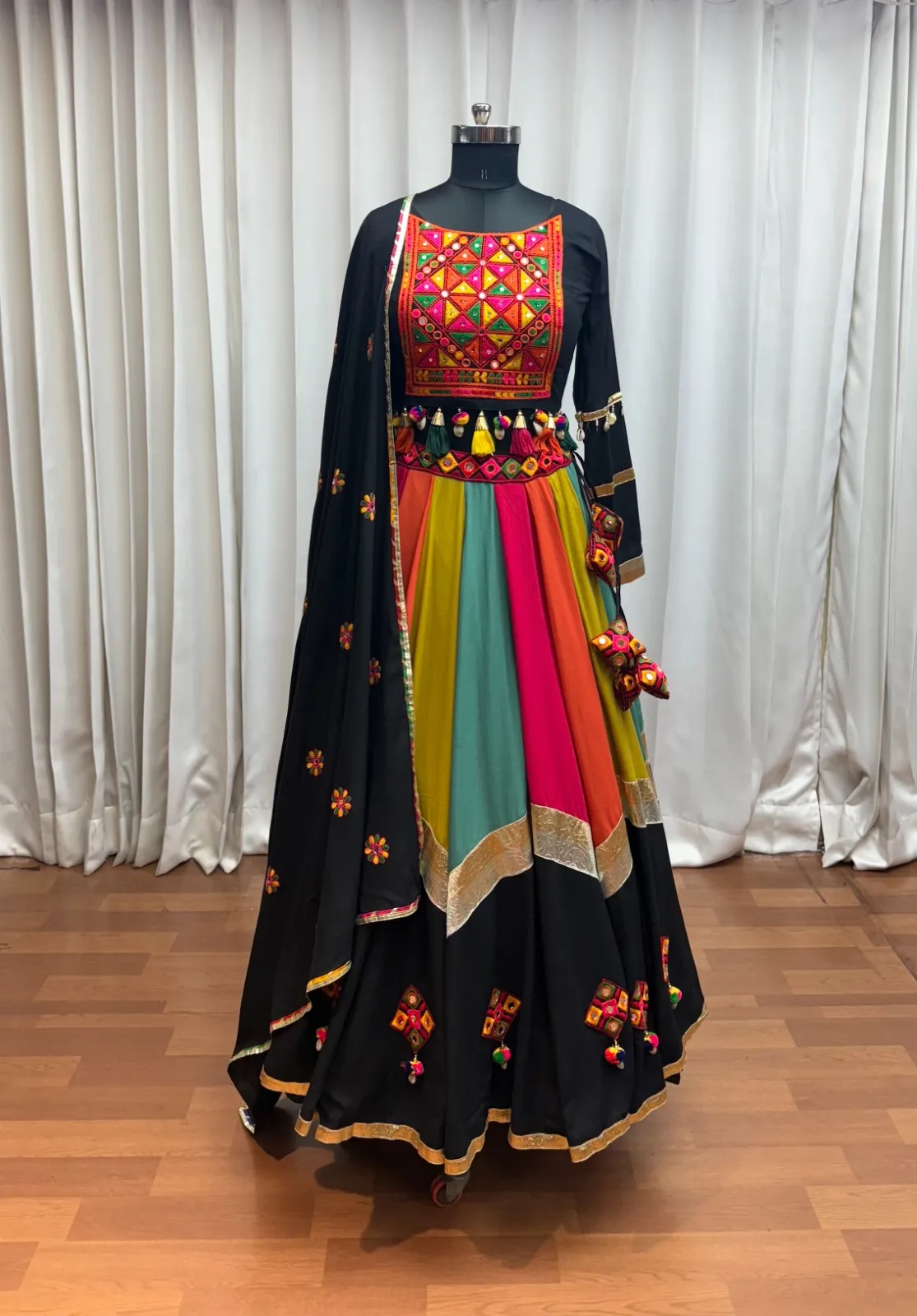 Roykals Multi Lehenga with Black Blouse - Mirror & Lampi Work Navratri Set - Image 6