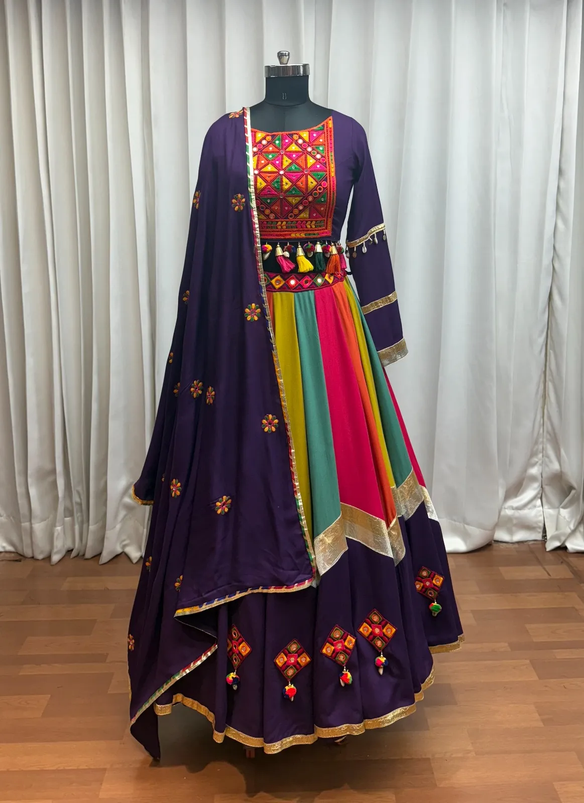 Roykals Multi Lehenga with Purple Blouse - Thread & Mirror Work Navratri Wear - Image 5