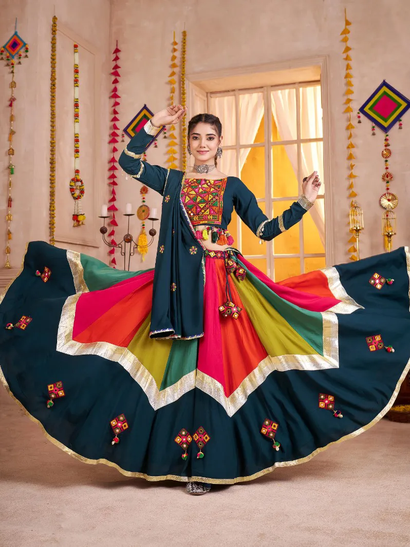 Roykals Multi Lehenga with Teal Blouse - Thread & Mirror Work Festive Set - Image 2