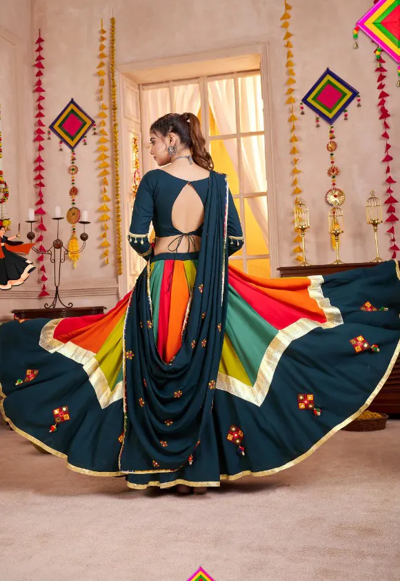 Roykals Multi Lehenga with Teal Blouse - Thread & Mirror Work Festive Set - Image 3