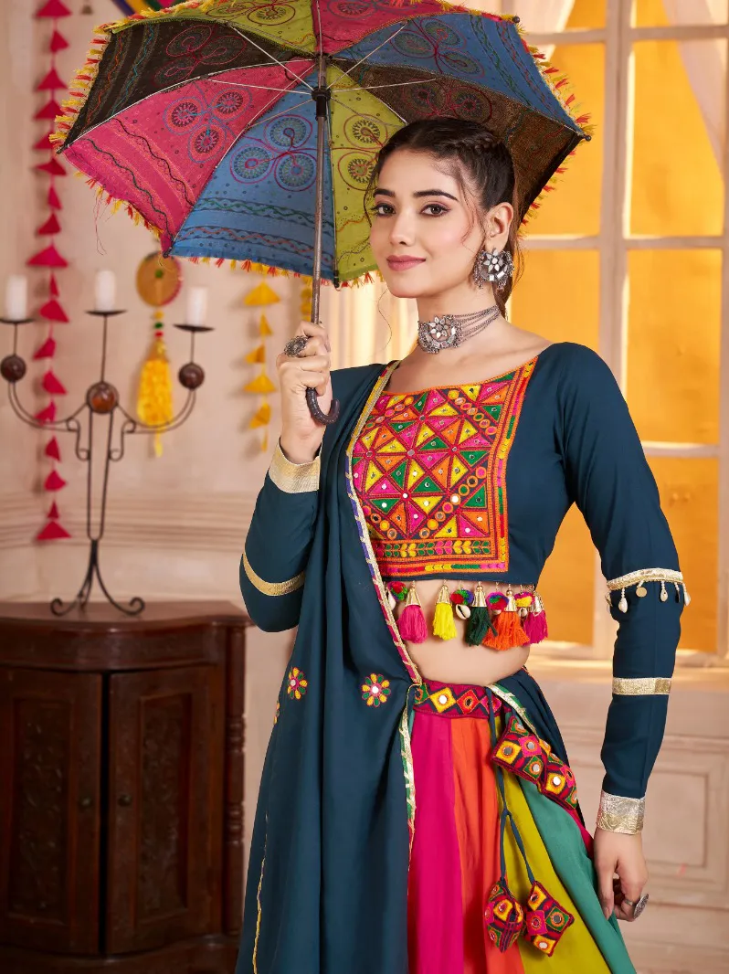 Roykals Multi Lehenga with Teal Blouse - Thread & Mirror Work Festive Set - Image 4