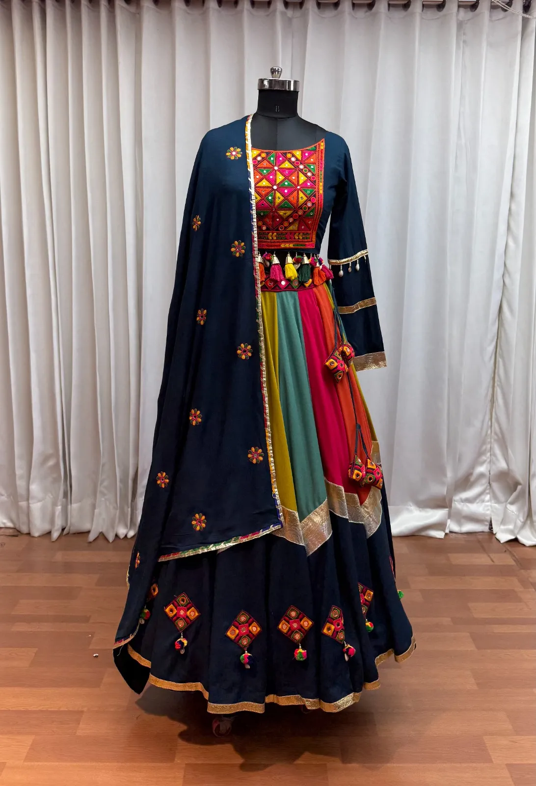 Roykals Multi Lehenga with Teal Blouse - Thread & Mirror Work Festive Set - Image 5
