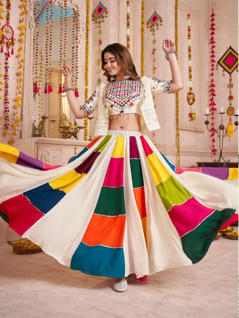 Roykals Multi Lehenga with White Blouse & Jacket - Stitched Navratri Set - Image 2