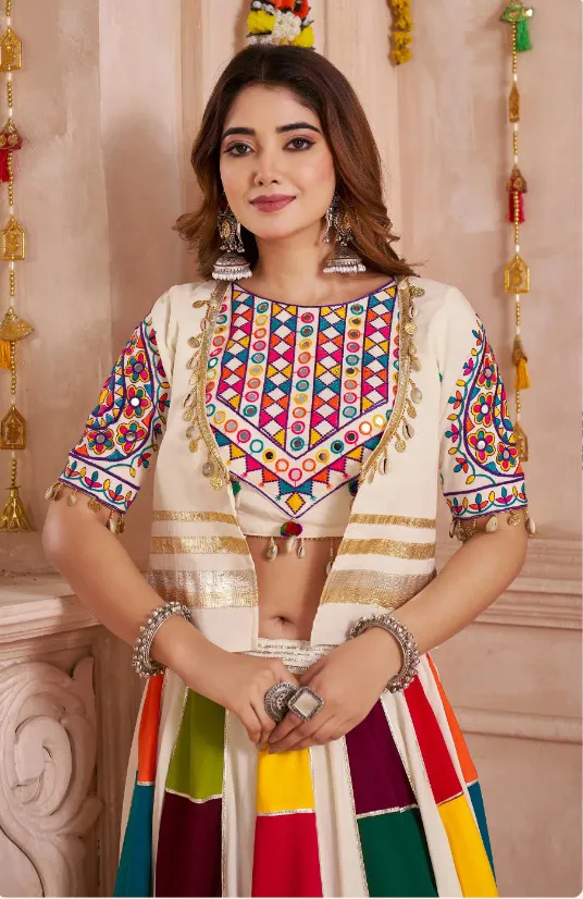 Roykals Multi Lehenga with White Blouse & Jacket - Stitched Navratri Set - Image 4