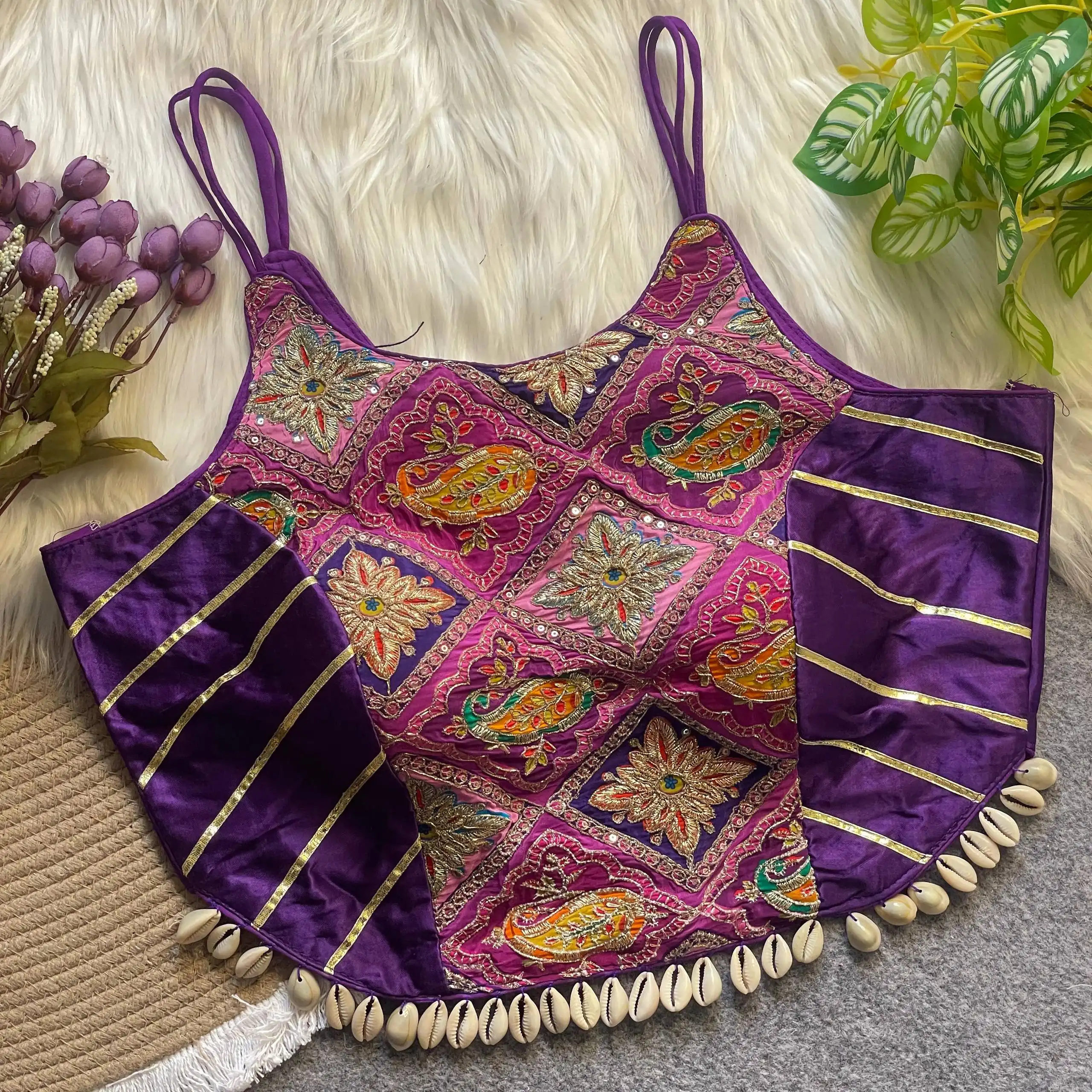 Roykals Navratri Designer Readymade Blouse Purple Gajji Silk Blend