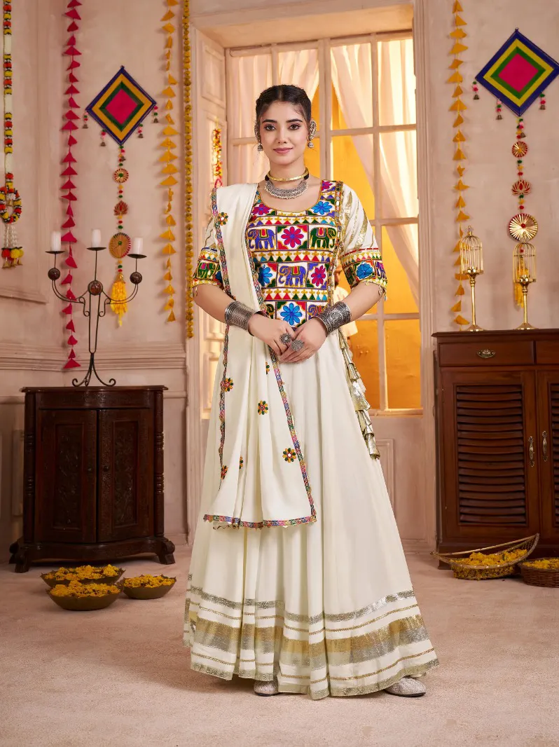 Roykals Navratri Lehenga Choli In All White Elegant Classic Stitched