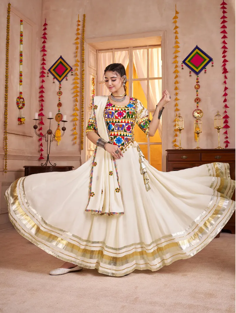 Roykals Navratri Lehenga Choli in All White - Elegant Classic Stitched - Image 2