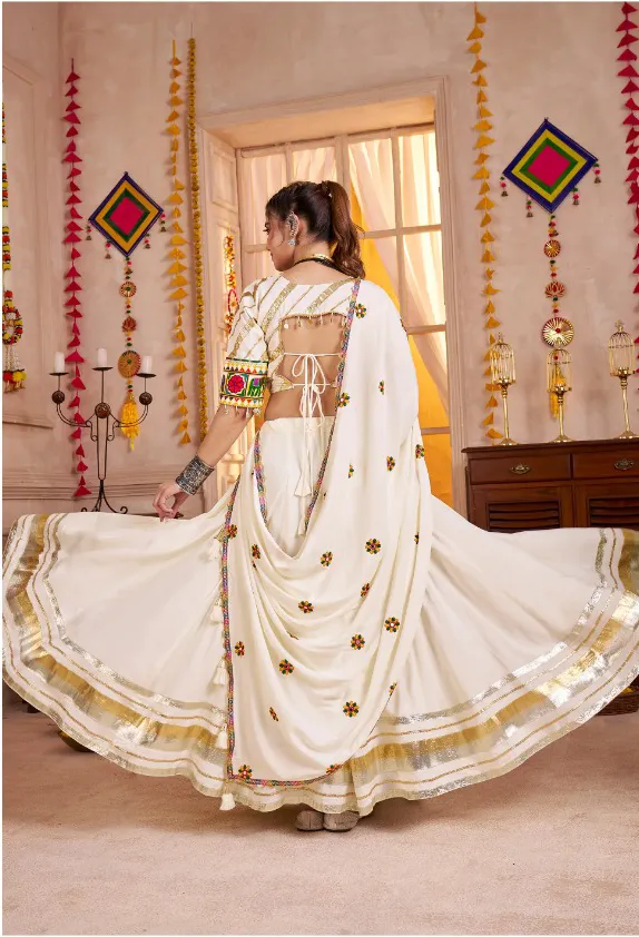 Roykals Navratri Lehenga Choli in All White - Elegant Classic Stitched - Image 3
