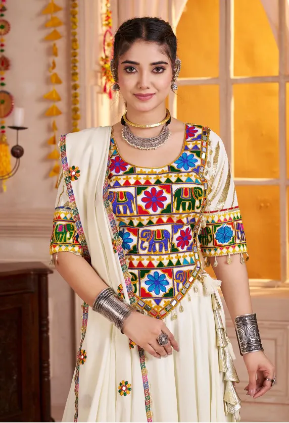 Roykals Navratri Lehenga Choli in All White - Elegant Classic Stitched - Image 4