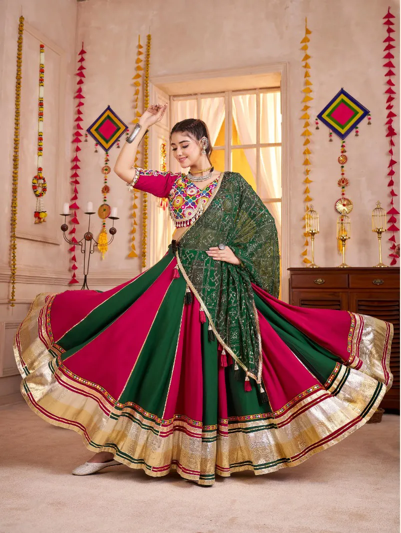 Roykals Navratri Lehenga Choli in Multi Pink & Green - Designer Stitched - Image 2