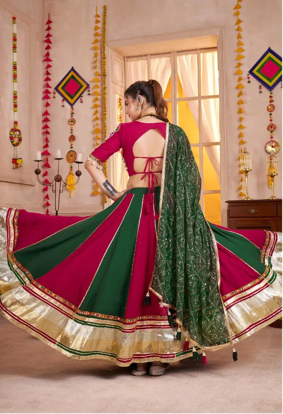 Roykals Navratri Lehenga Choli in Multi Pink & Green - Designer Stitched - Image 4