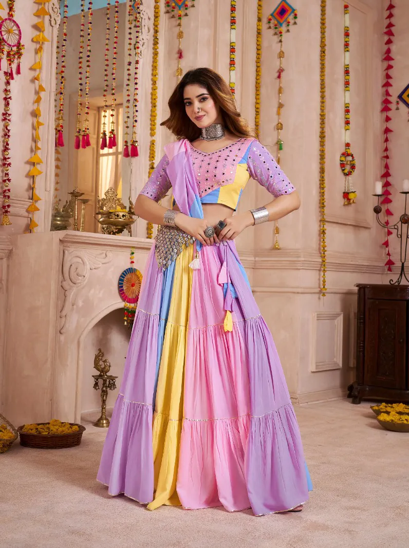 Roykals Navratri Multi Color Viscose Cotton Lehenga Choli Set