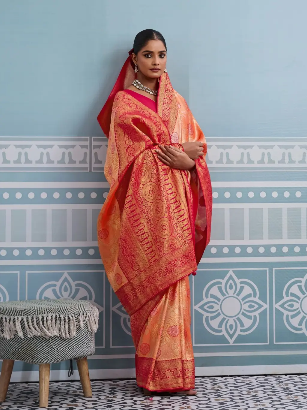 Roykals Peach Kanjivaram Soft Silk Saree with Pink Blouse Roykals Peach Kanjivaram Soft Silk Saree with Pink Blouse-Design No.-RT13521 - 213200