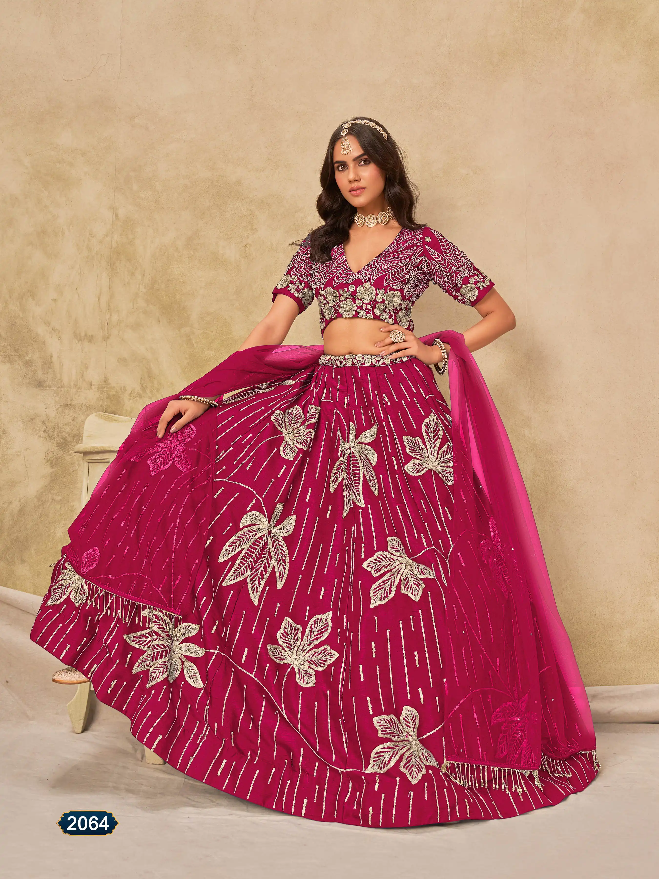 Roykals Pink Art Silk Lehenga Choli With Embroidery Work