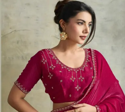 Roykals Pink Fendy Chiffon Blooming Designer Saree with Latkan - Image 3